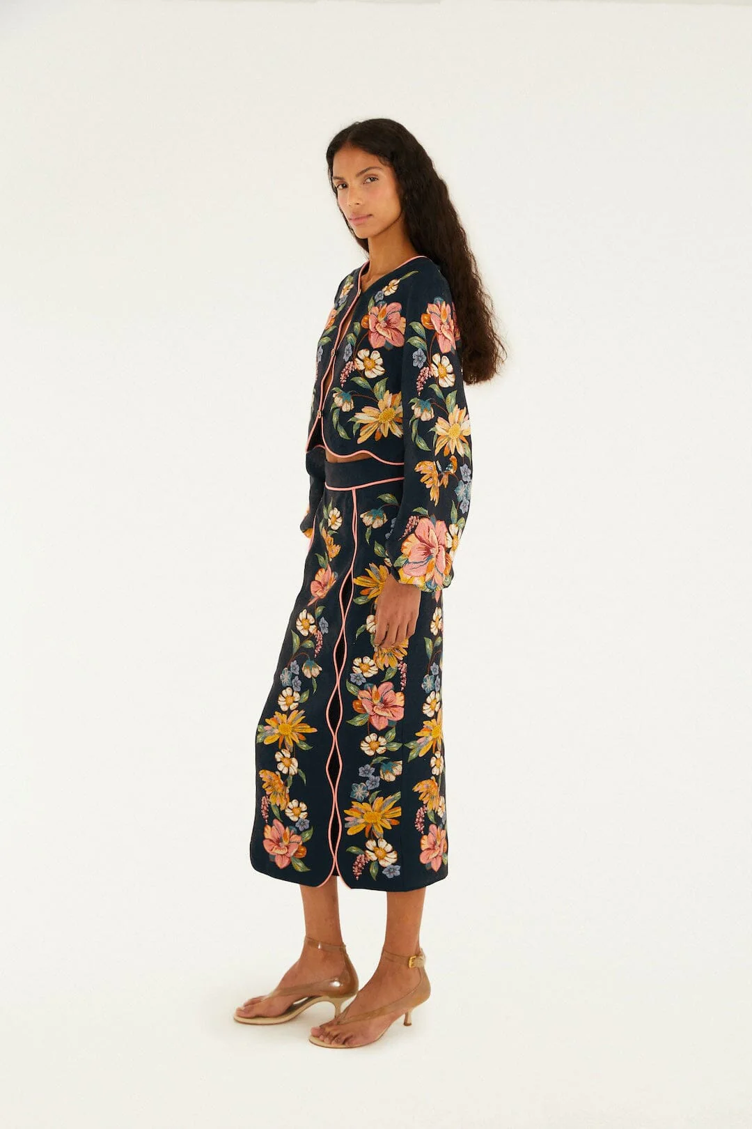 Dark Blue Maira Floral Midi Skirt - Image 4