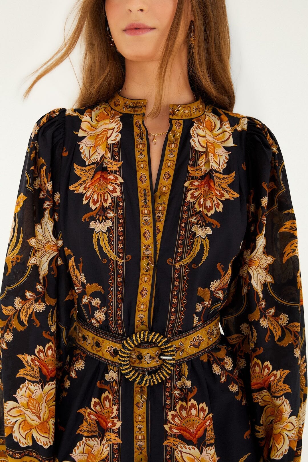 Black Majestic Garden Beaded Buckle Long Sleeve Mini Dress - Image 2