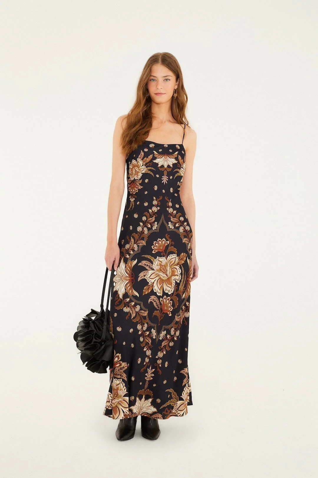 Black Majestic Garden  Slip Maxi Dress