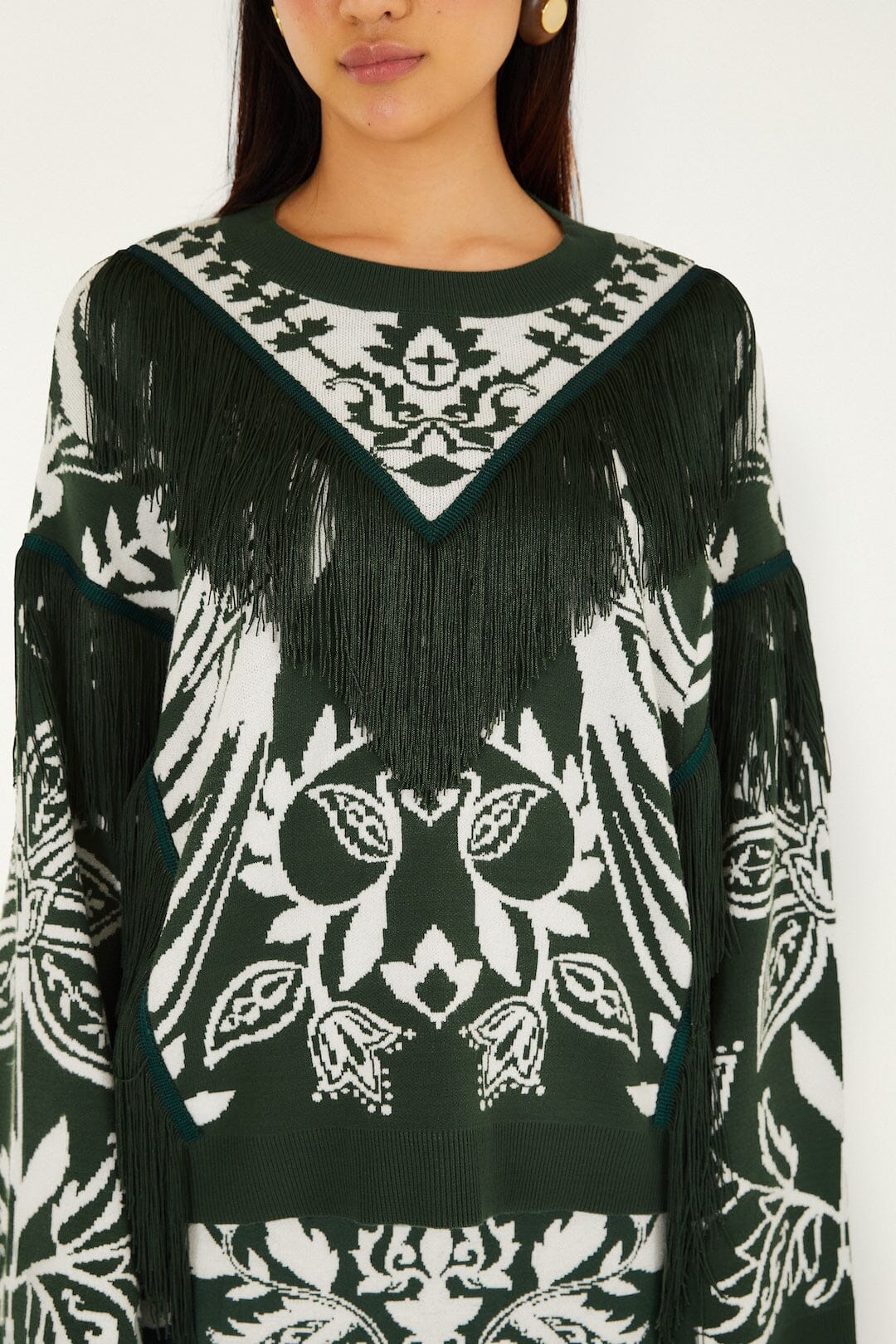Dark Green Miranda Fringes Knit Sweater - Image 2