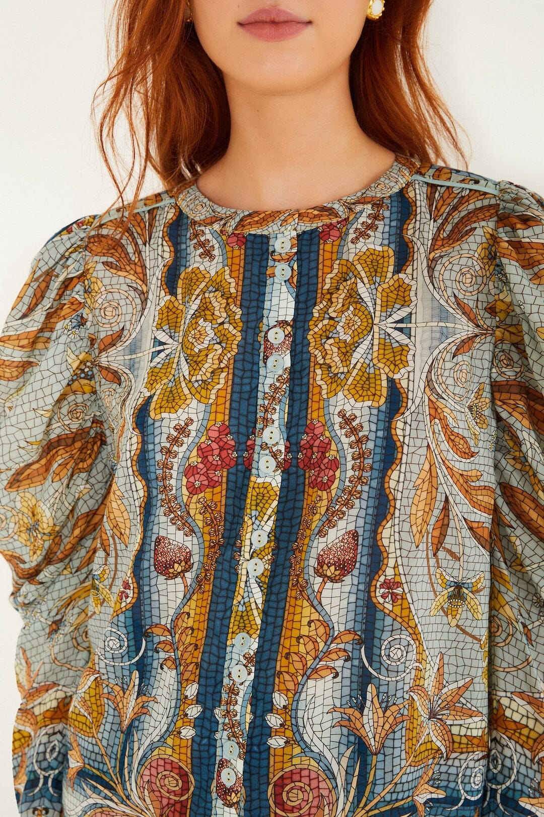Blue Mosaic Garden Long Sleeve Blouse - Image 2
