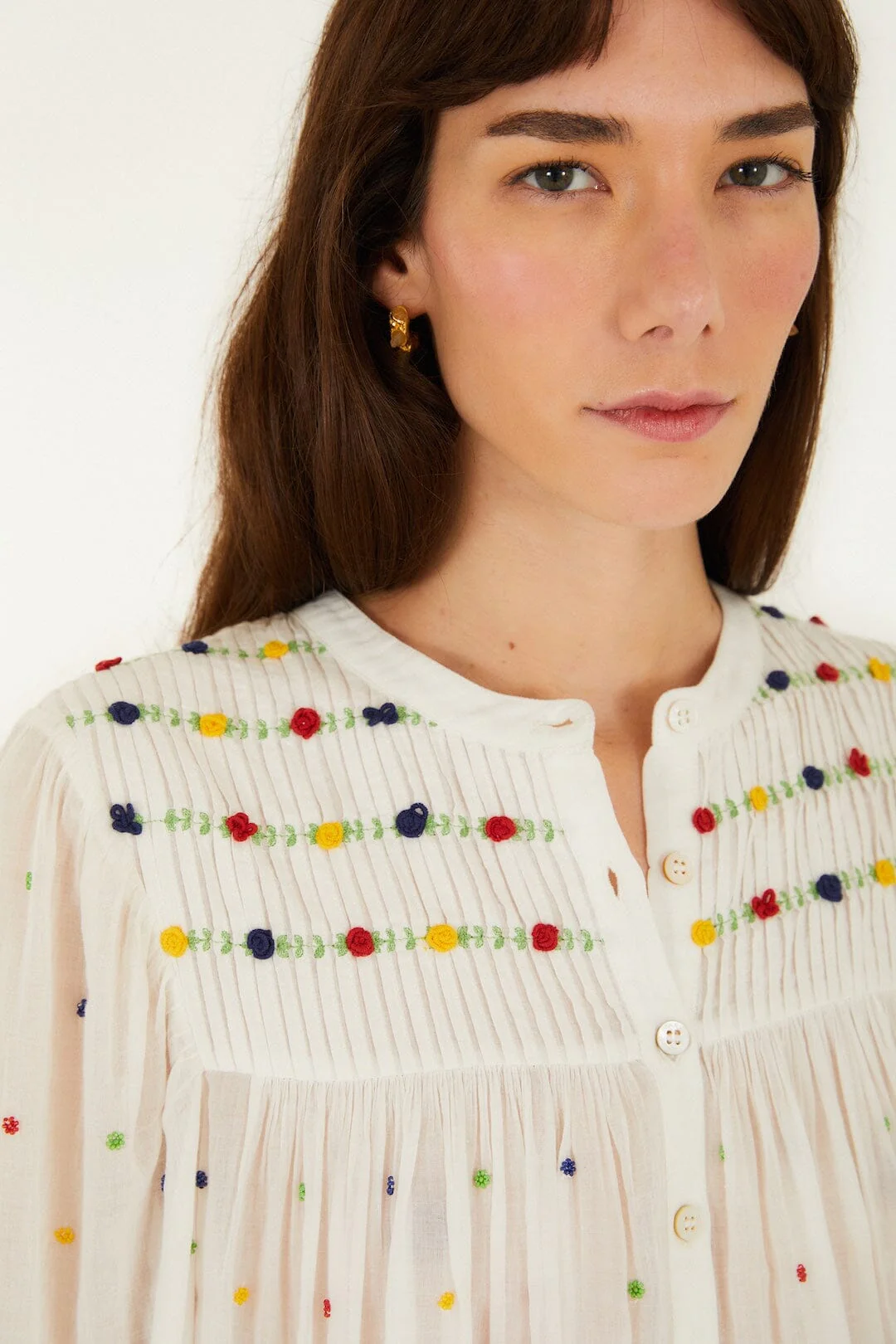 Off-White Embroidered Beads  Long Sleeve Blouse - Image 2