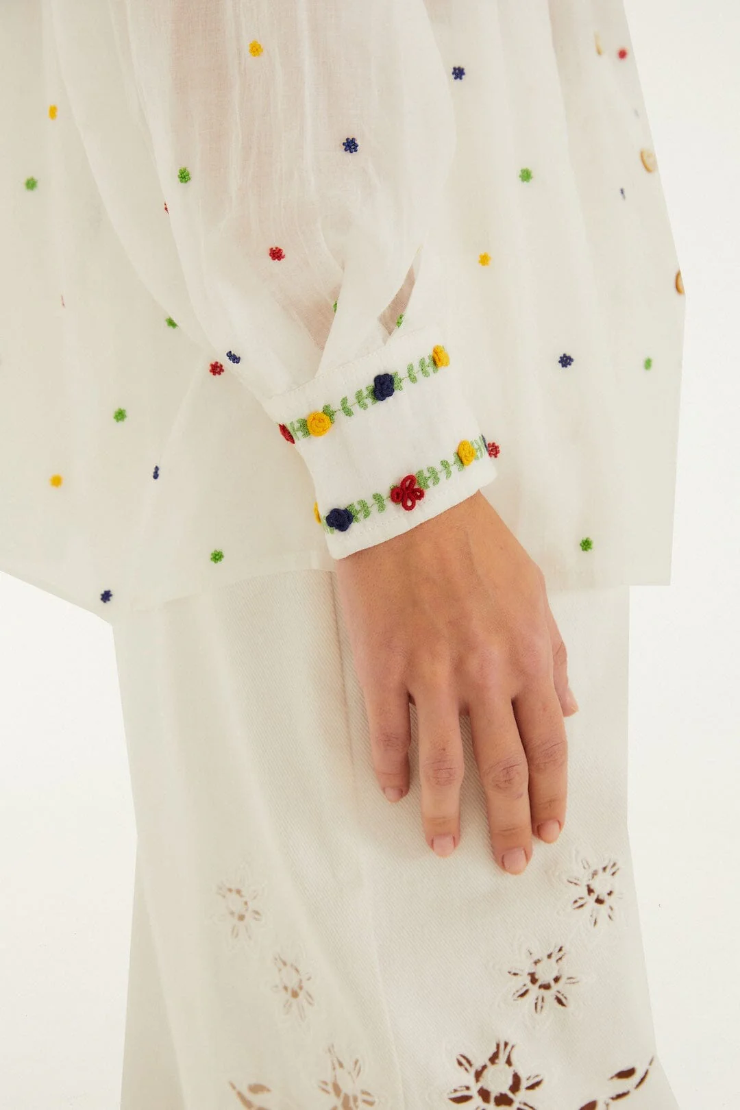 Off-White Embroidered Beads  Long Sleeve Blouse - Image 4