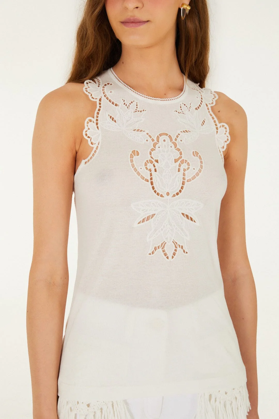 Off-White Lace Sleeveless  Blouse - Image 2