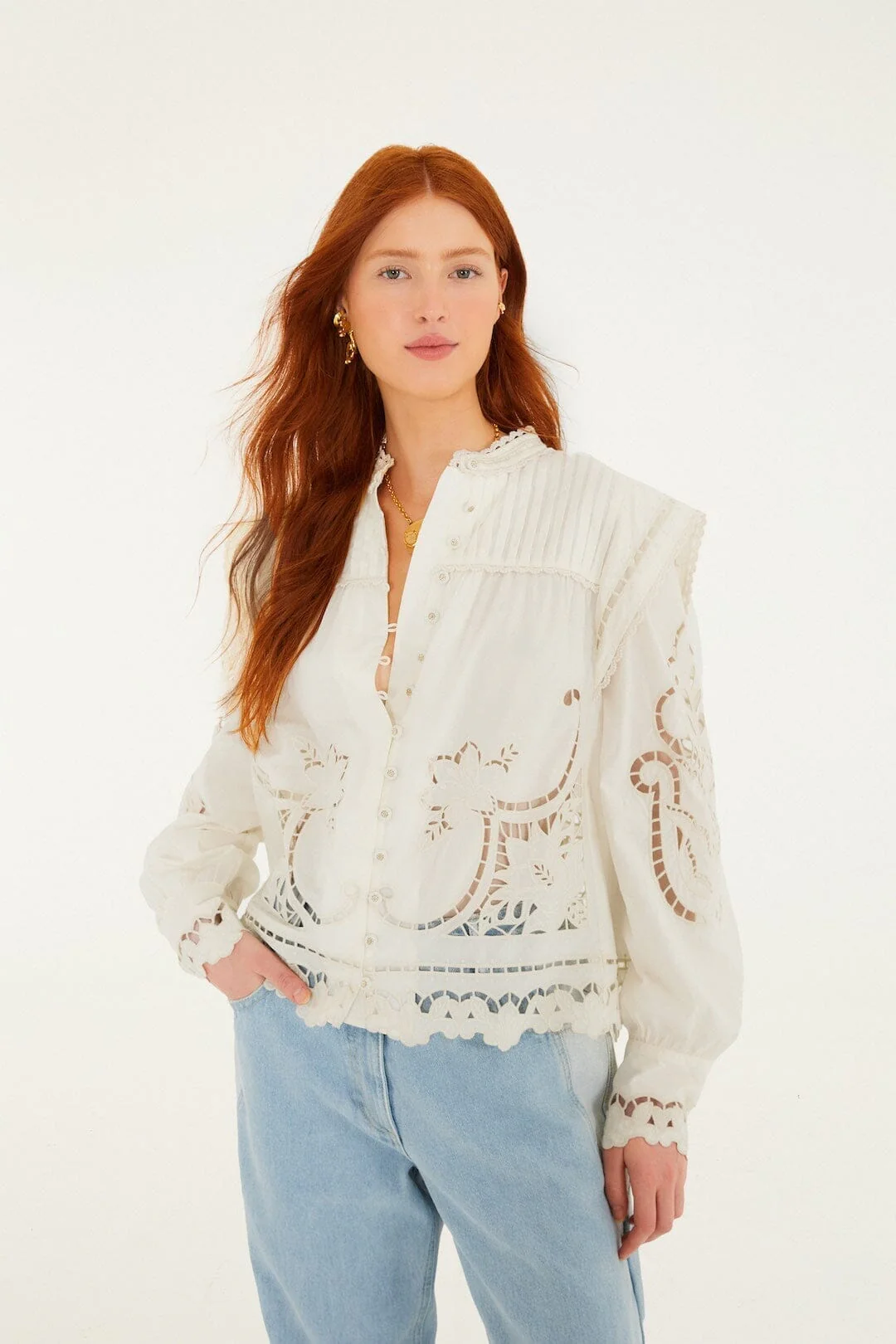 Off-White Richelieu Puff Sleeve  Blouse