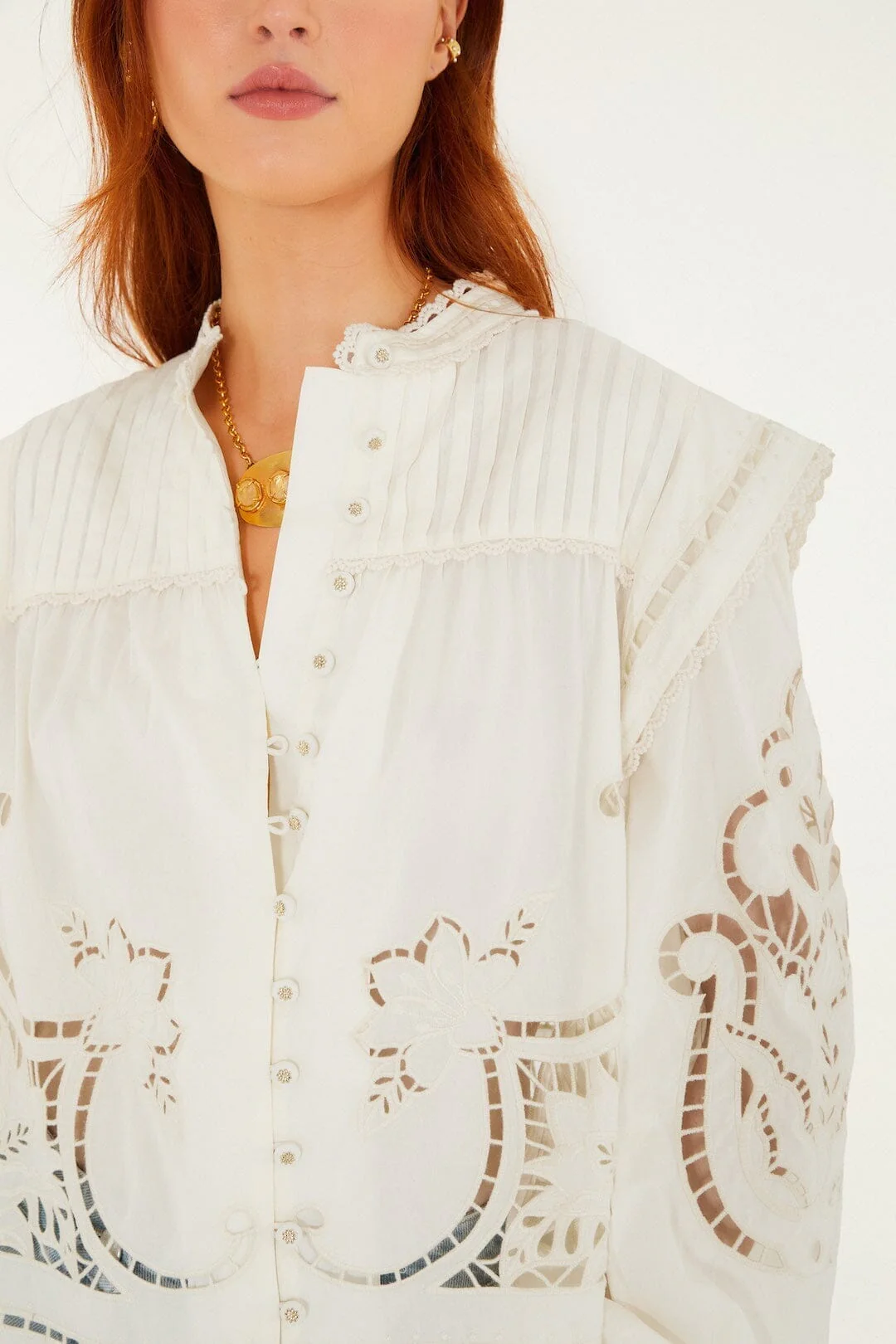 Off-White Richelieu Puff Sleeve  Blouse - Image 2