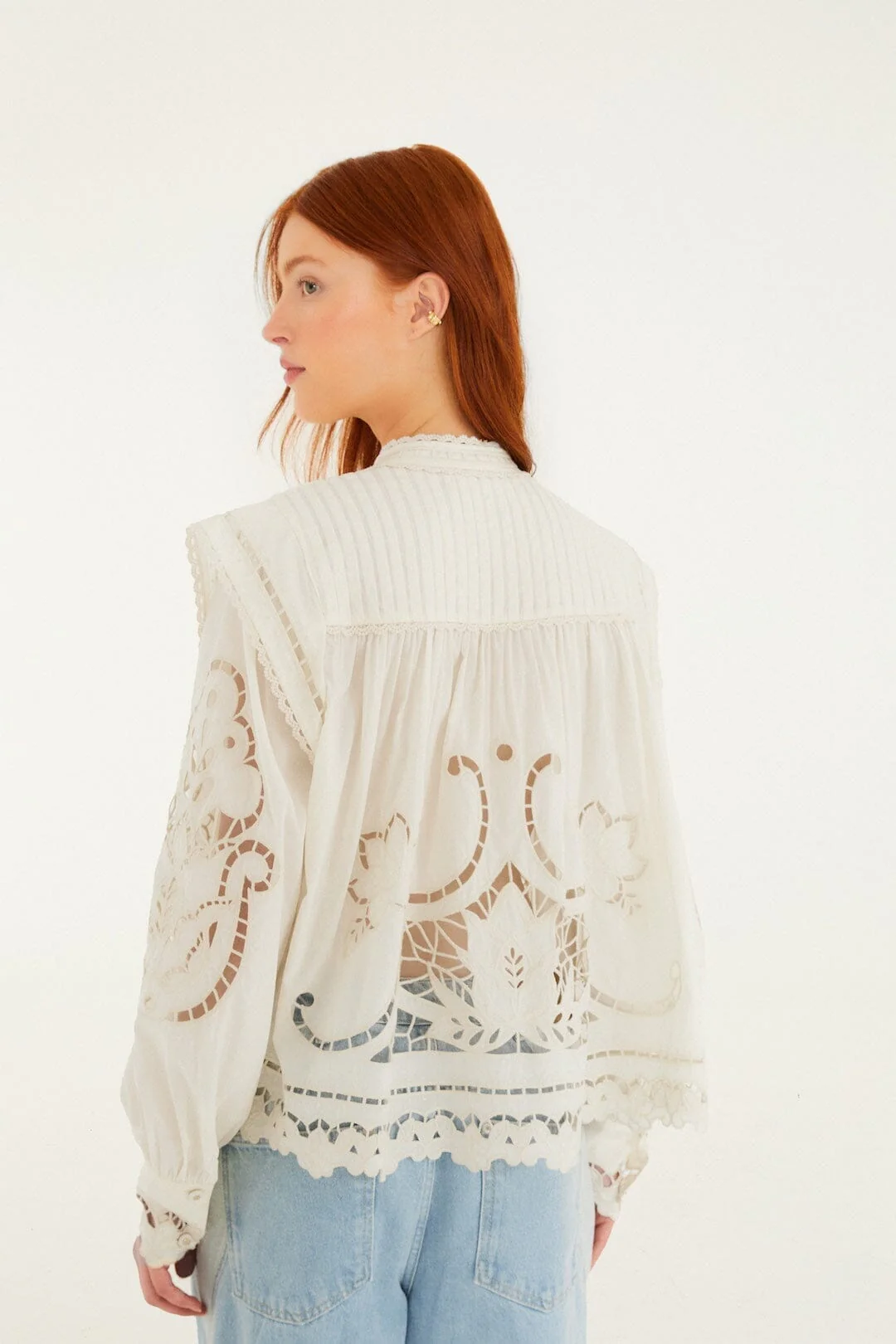 Off-White Richelieu Puff Sleeve  Blouse - Image 3