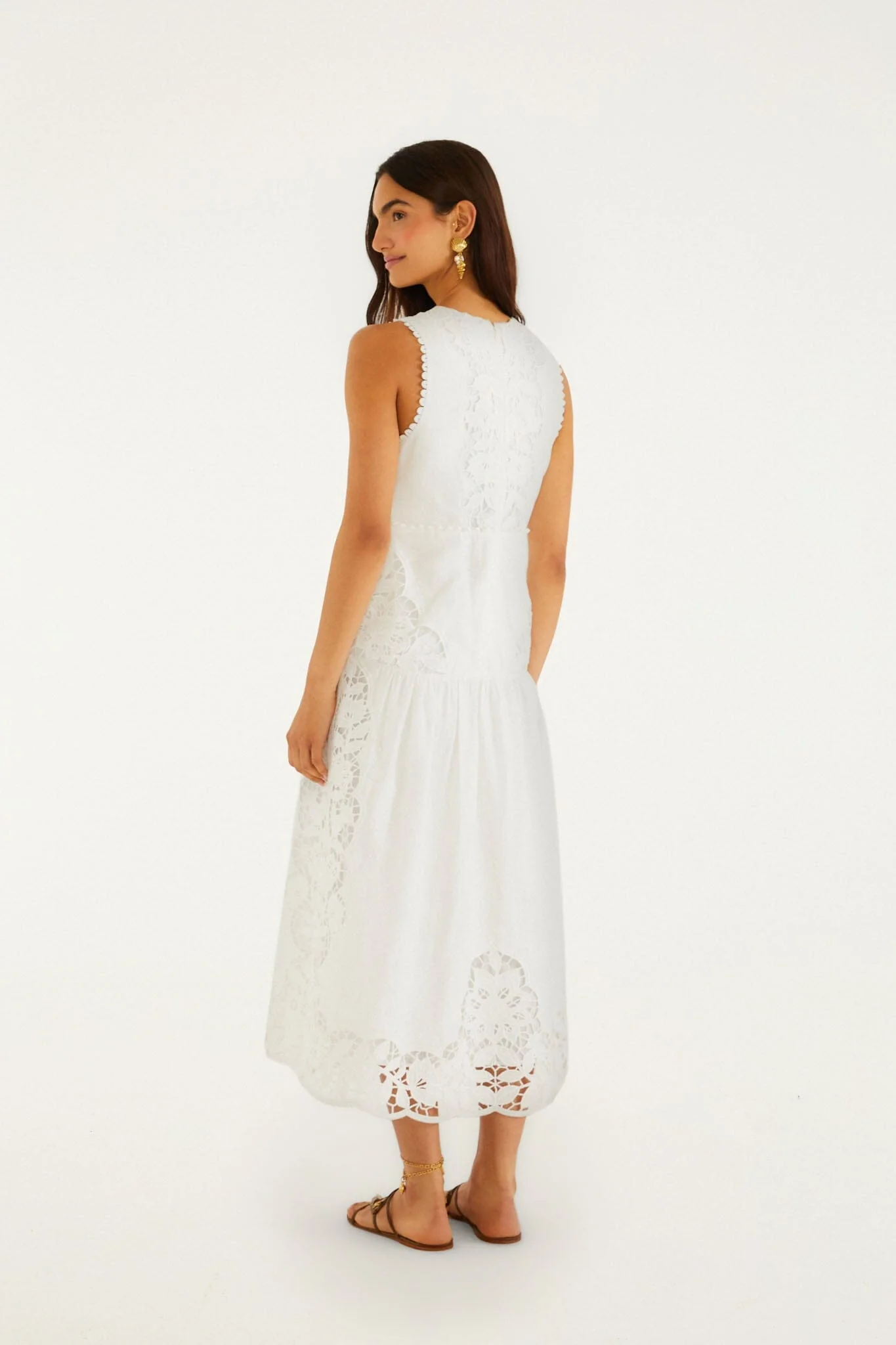 Off-White Richelieu V Neck Sleeveless Midi Dress - Image 3
