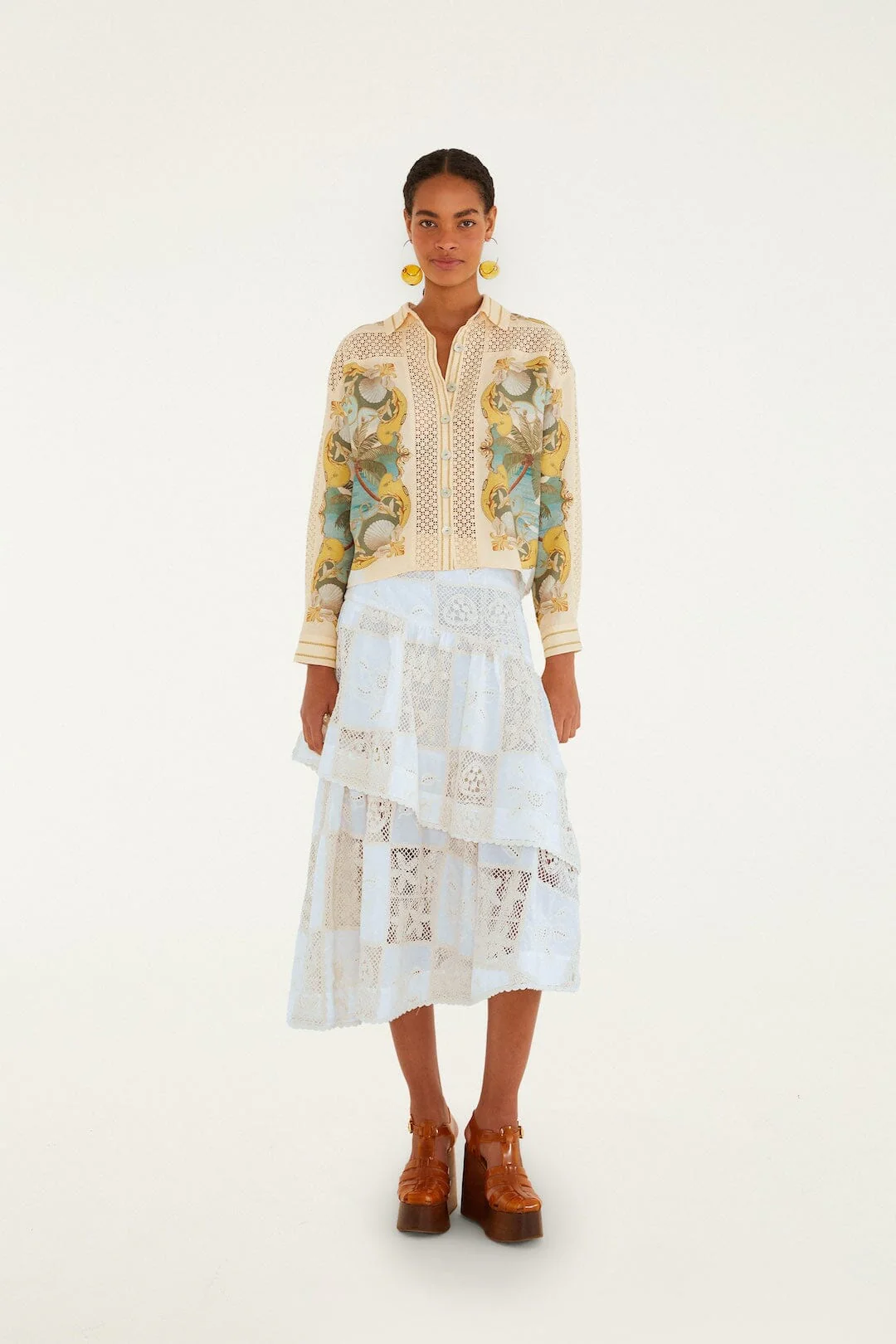 Off-White Scarf Eyelet Layered Maxi Skirt
