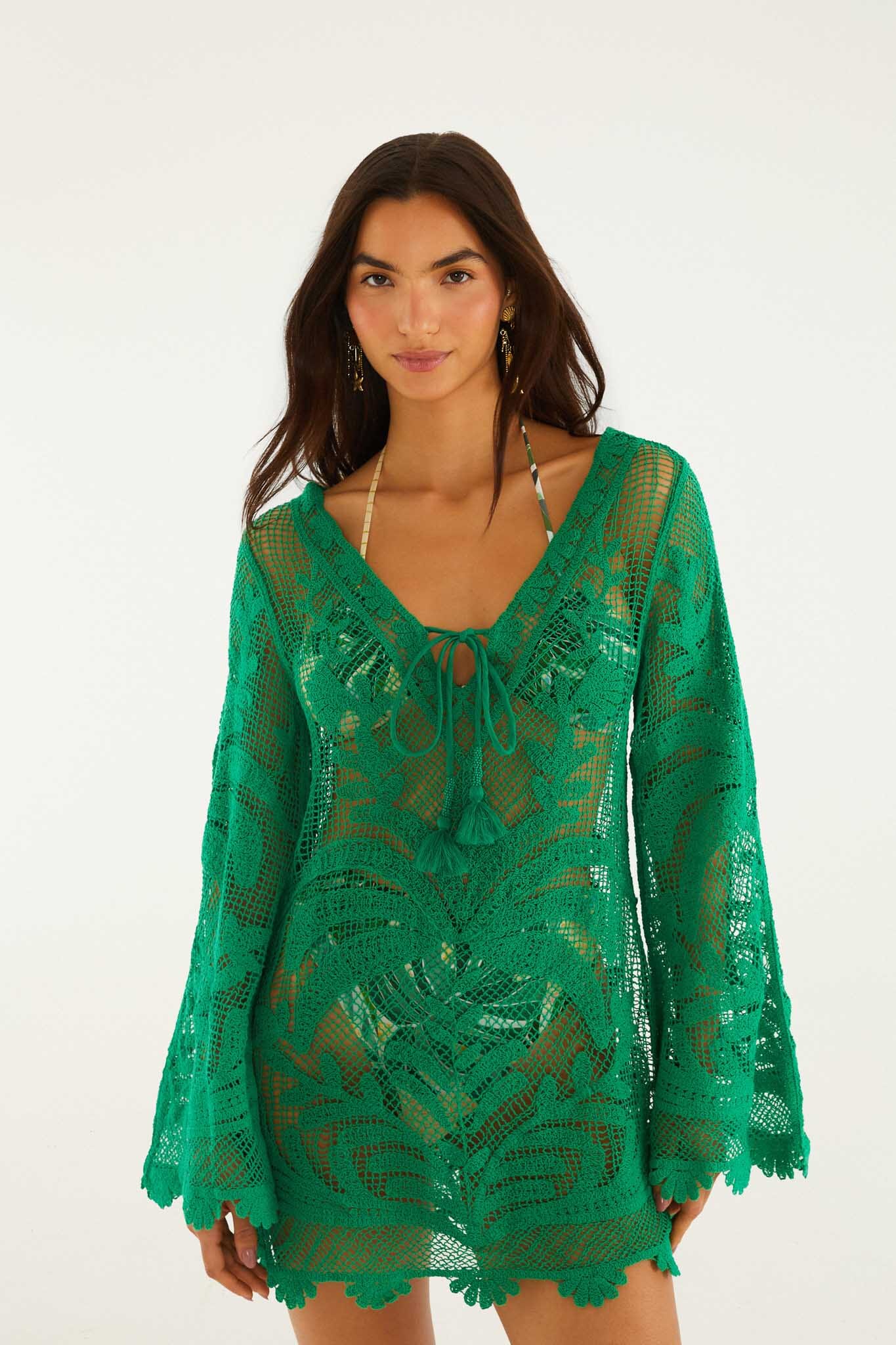 Green Richelieu Open Sheer Back Mini Dress - Image 3