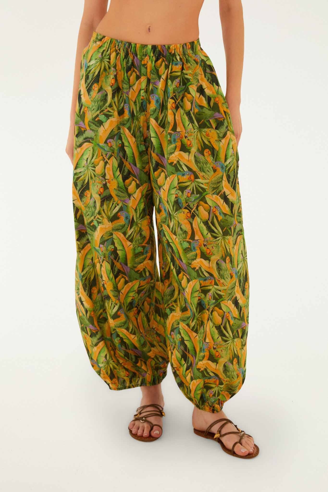 Forest Green Parrots Balloon Pants - Image 5