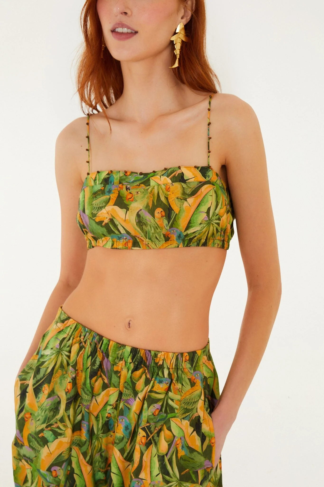 Forest Green Parrots Balloon Top - Image 6