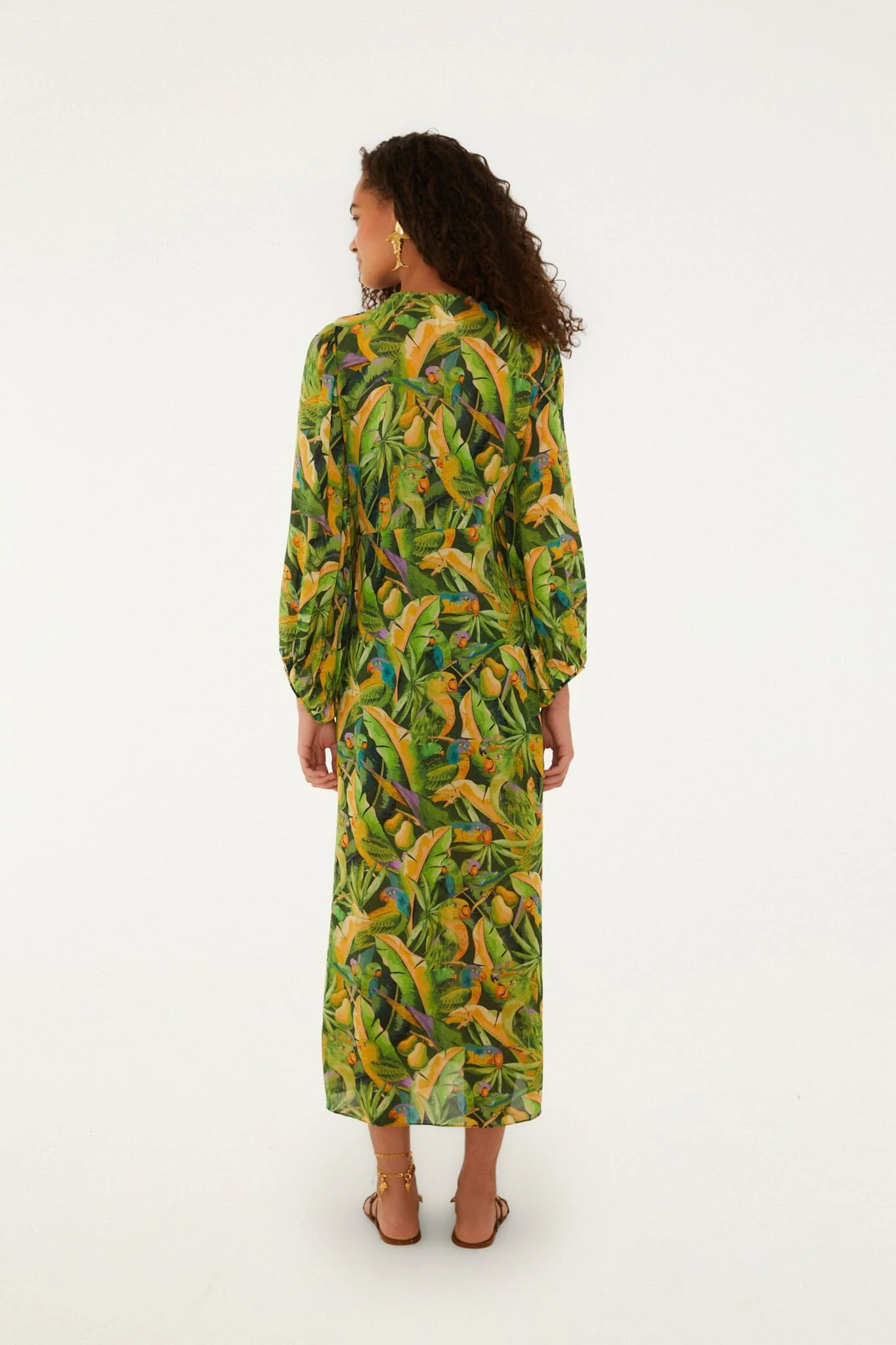 Forest Green Parrots Long Sleeve Dress - Image 3