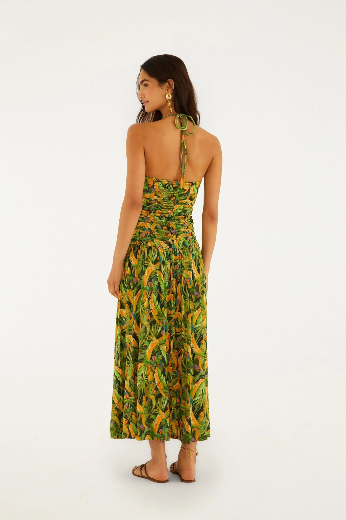 Forest Green Parrots Maxi Dress - Image 3