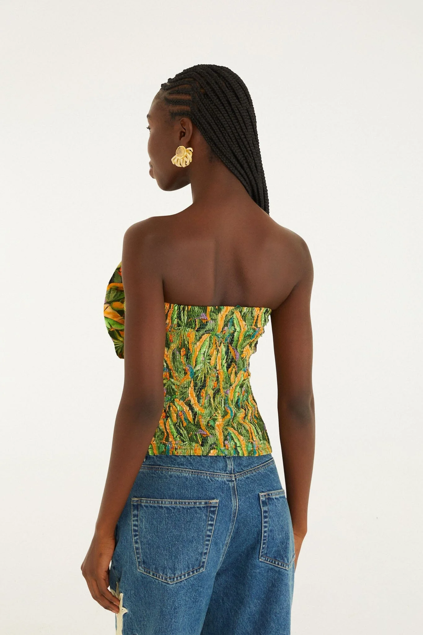 Forest Green Parrots Smocked Strapless Top - Image 3