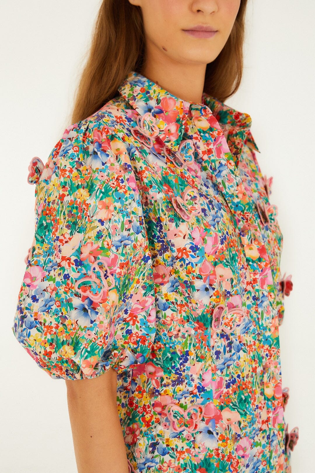 Off-White Peasant Floral Butterflies  Blouse - Image 2