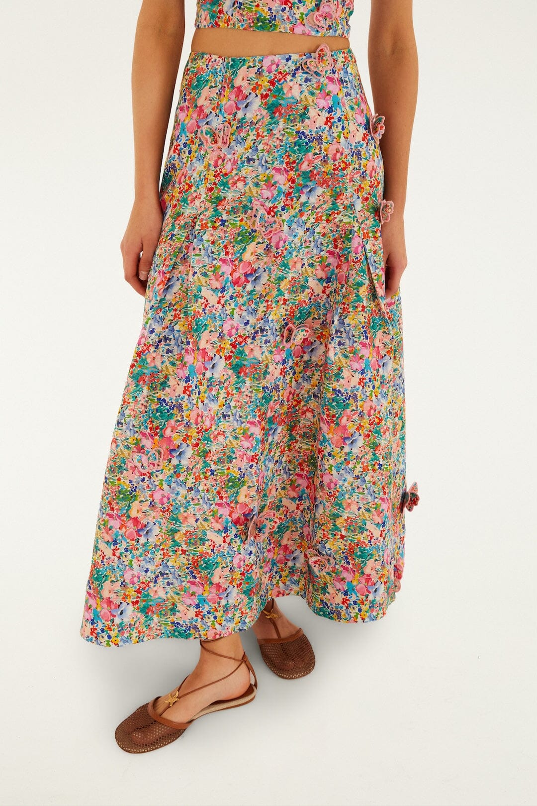 Off-White Peasant Floral Butterflies  Maxi Skirt - Image 2