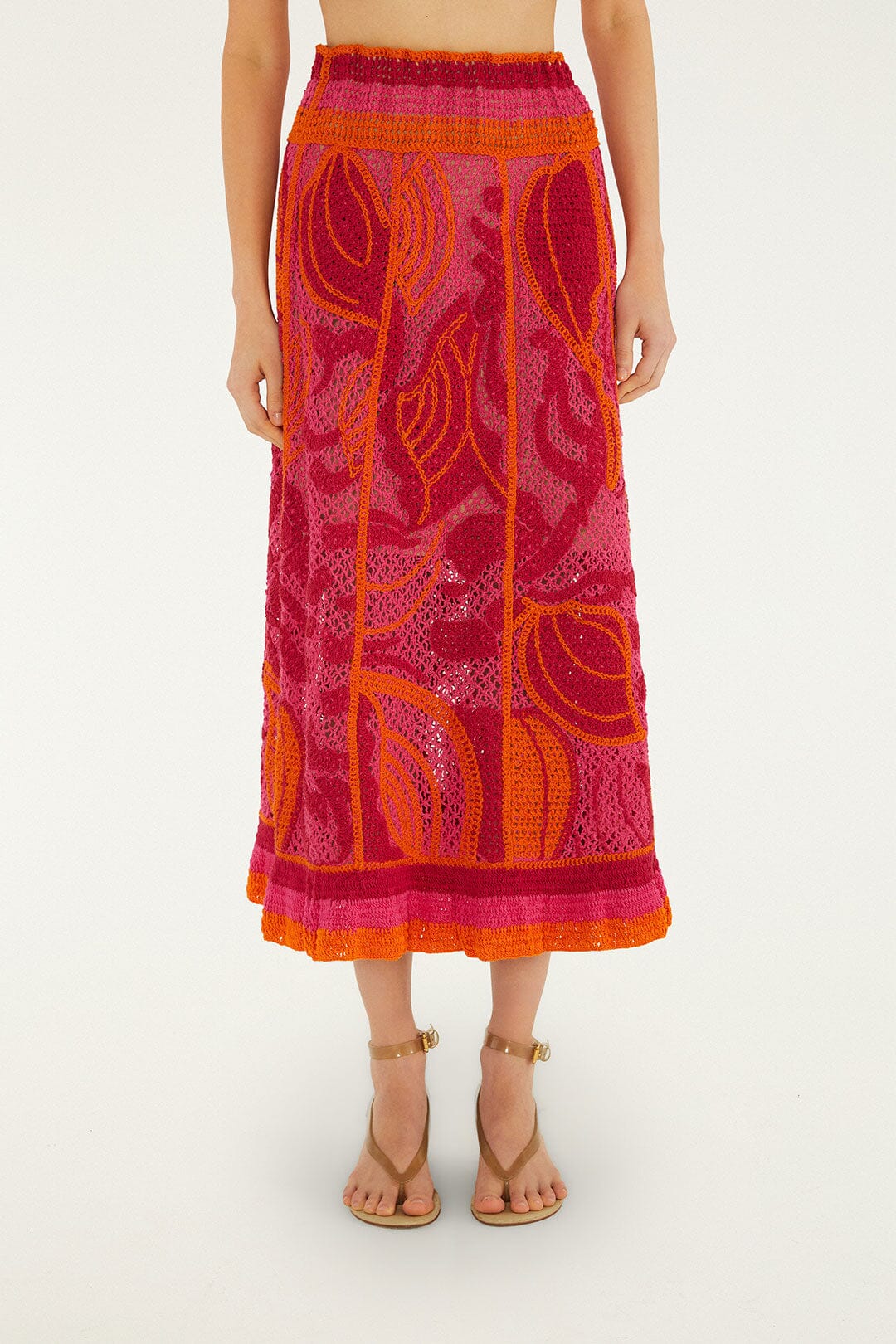 Pink And Orange Seashell Crochet Midi Skirt - Image 2