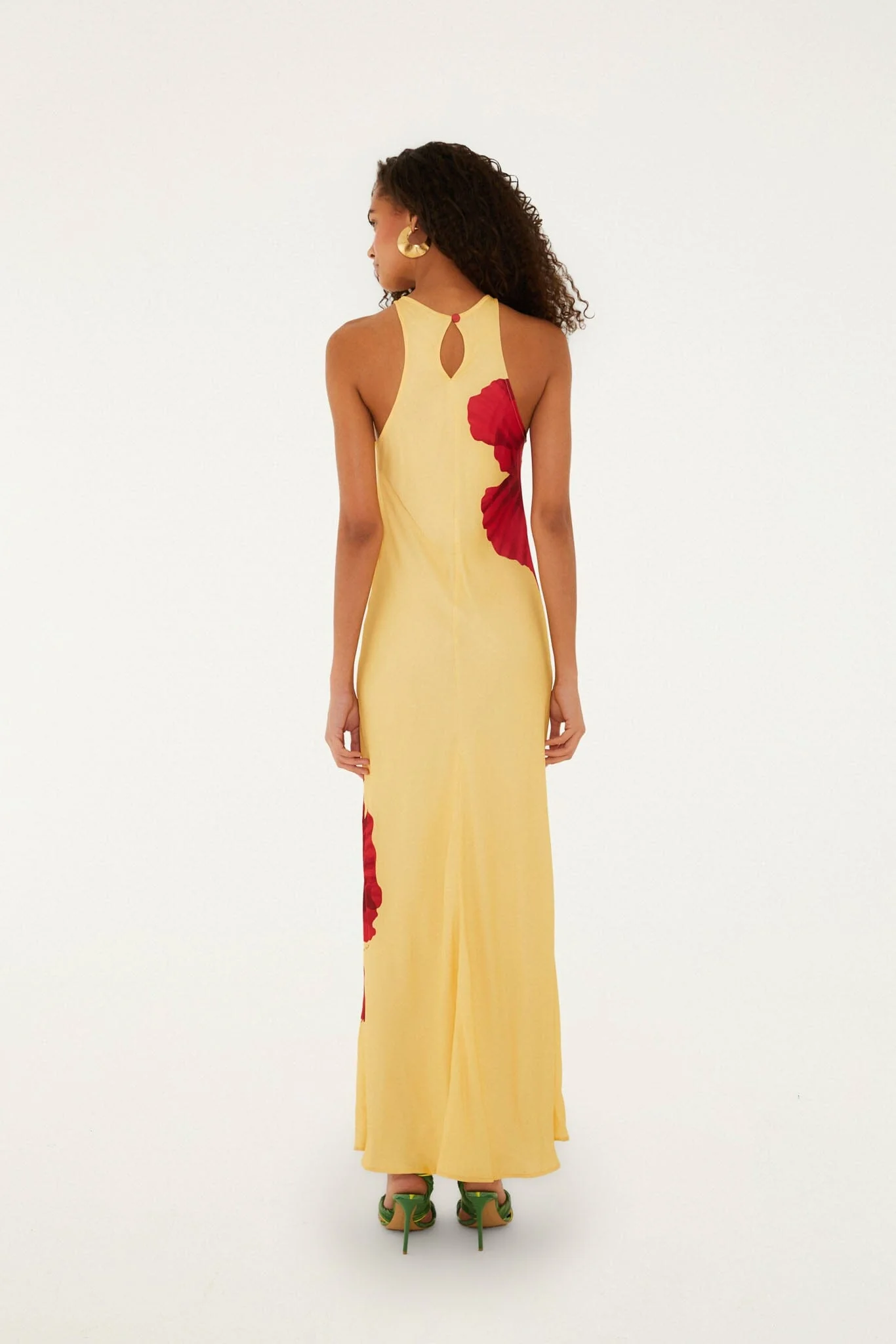 Light Yellow Poppy Flowers Sleeveless  Maxi Dress - Image 5