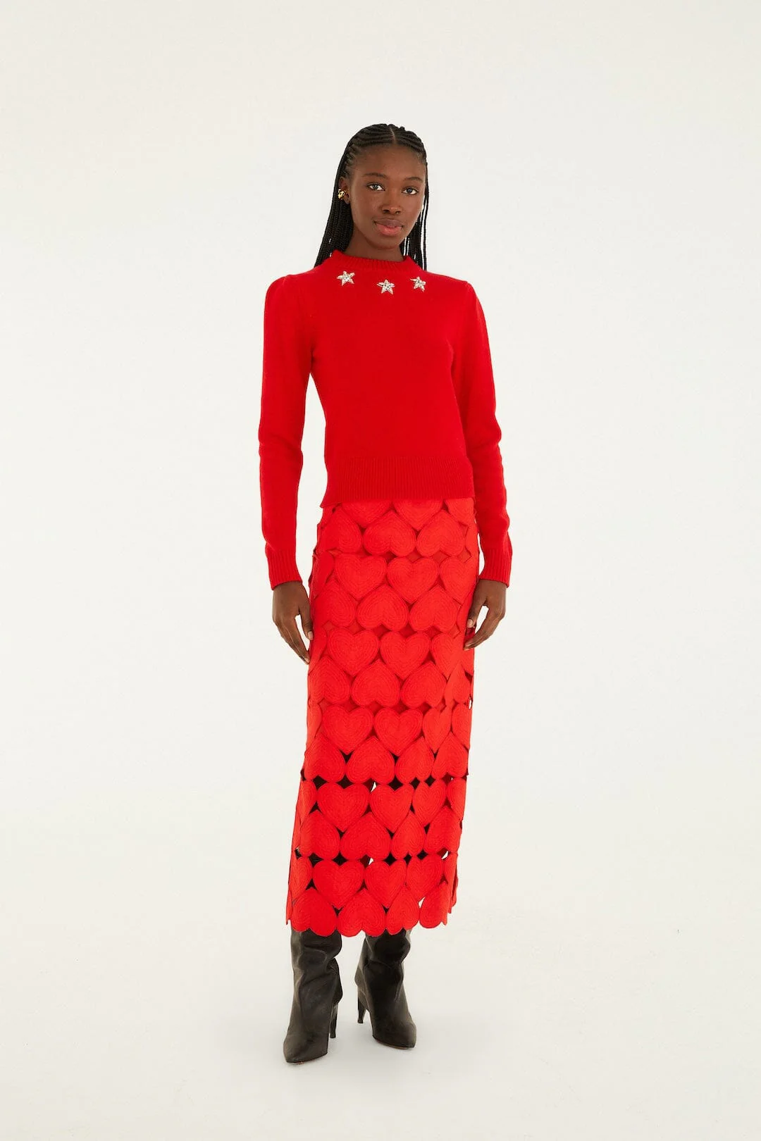 Red Hearts  Midi Skirt