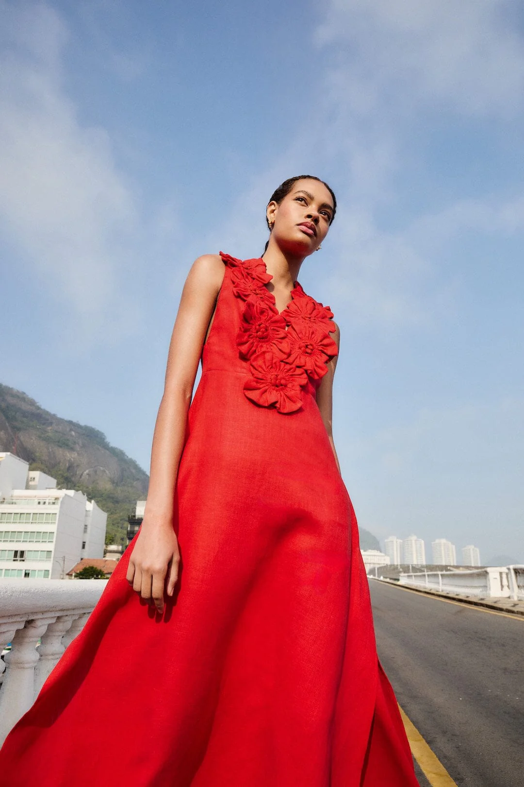 Red 3d Flower Euroflax  Maxi Dress - Image 2