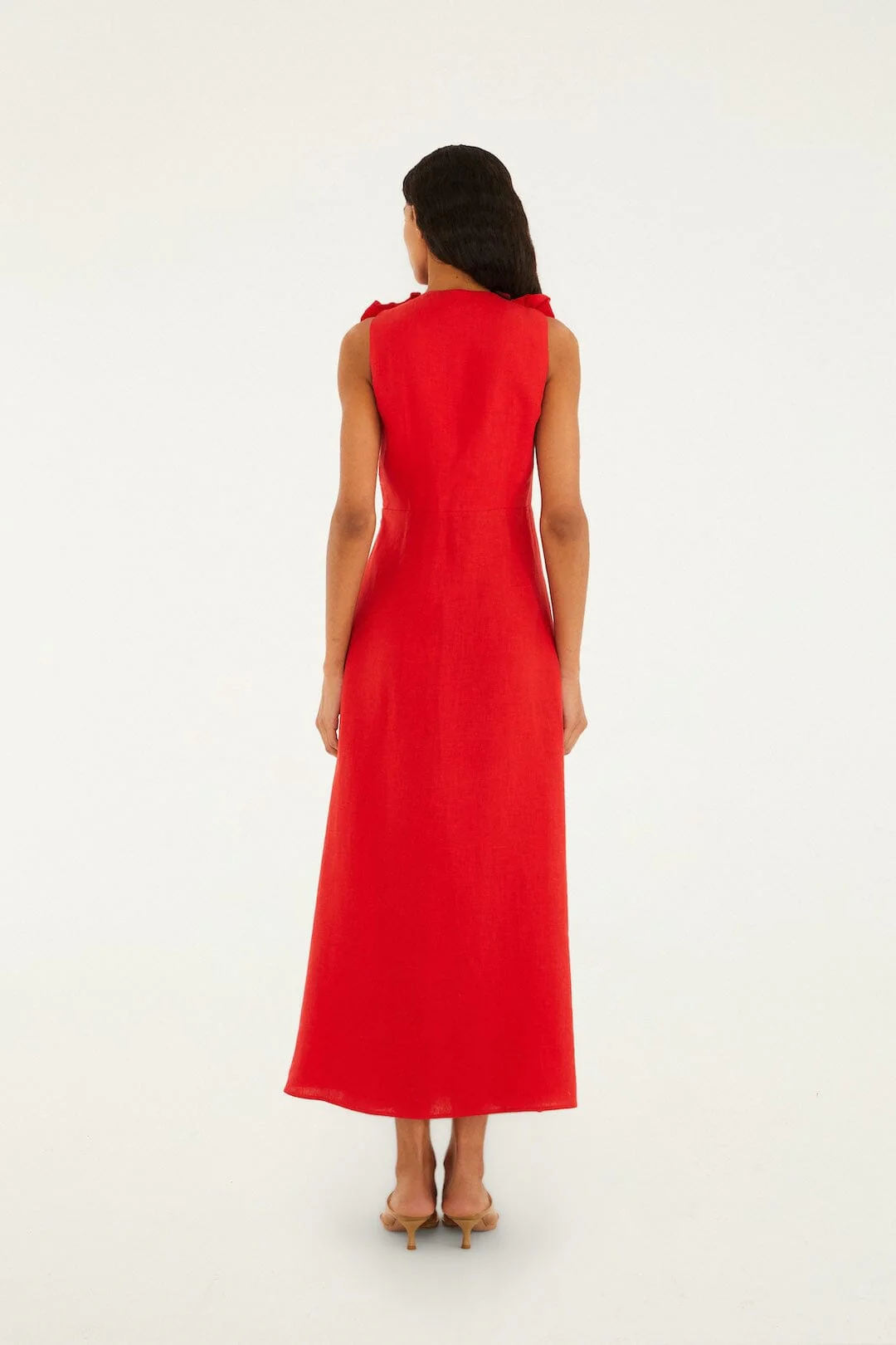 Red 3d Flower Euroflax  Maxi Dress - Image 3