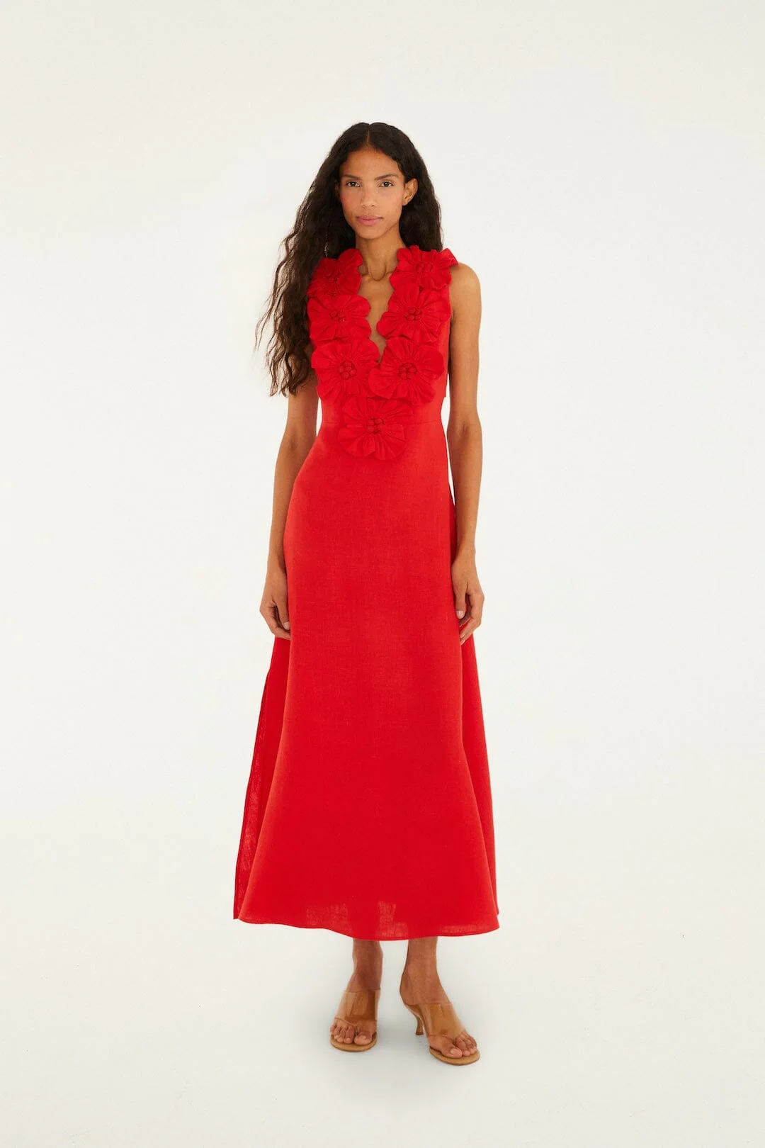 Red 3d Flower Euroflax  Maxi Dress - Image 5