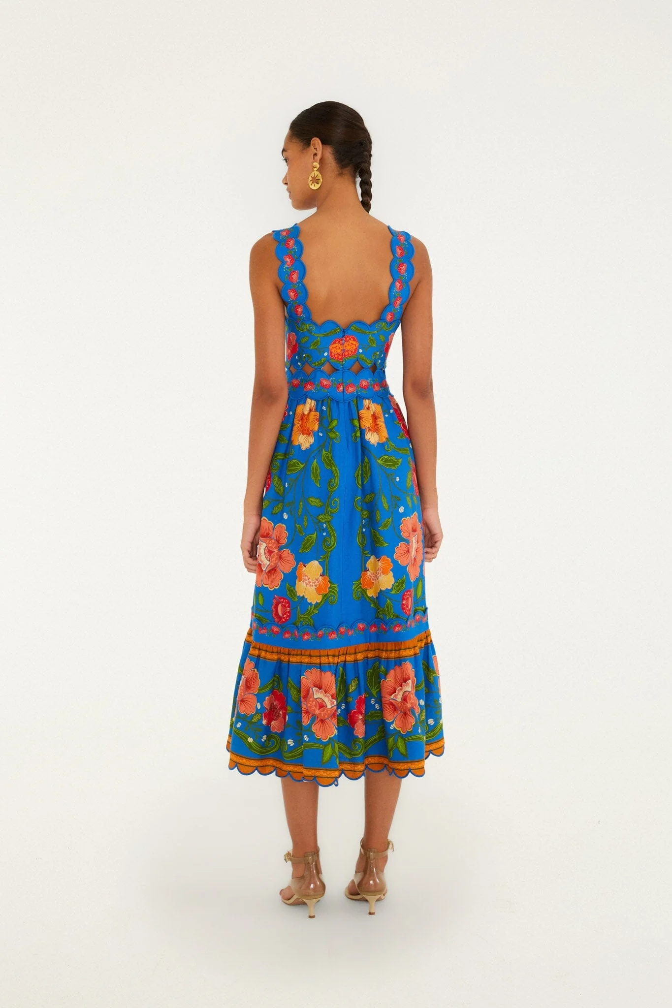 Bright Blue Rococo Flowers Midi Dress - Image 3