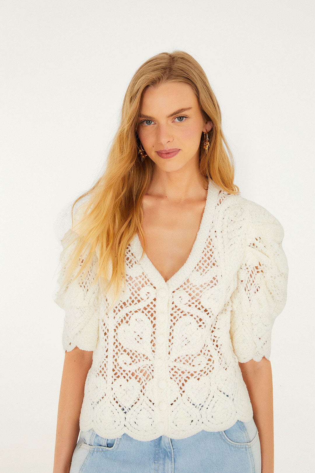 Off-White Rococo Hearts Crochet Cardigan