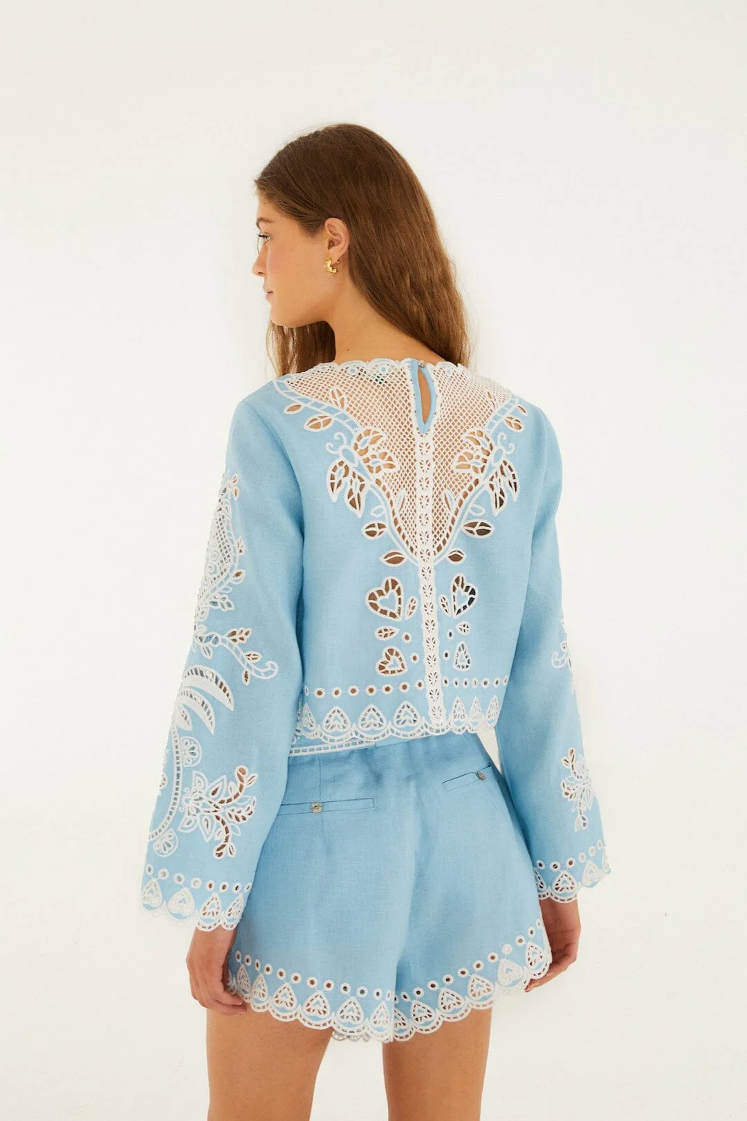 Light Blue Romantic Richelieu Blouse - Image 3