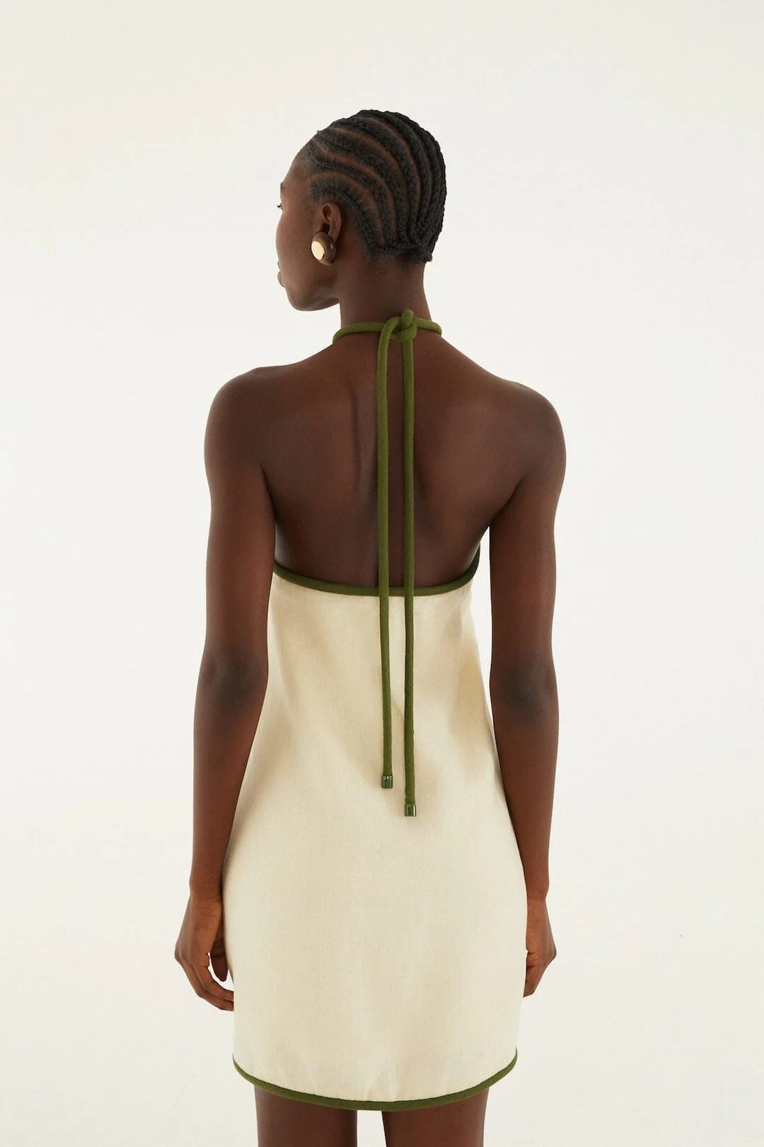 Sand Coconut Embroidery Halter Neck Mini Dress - Image 3