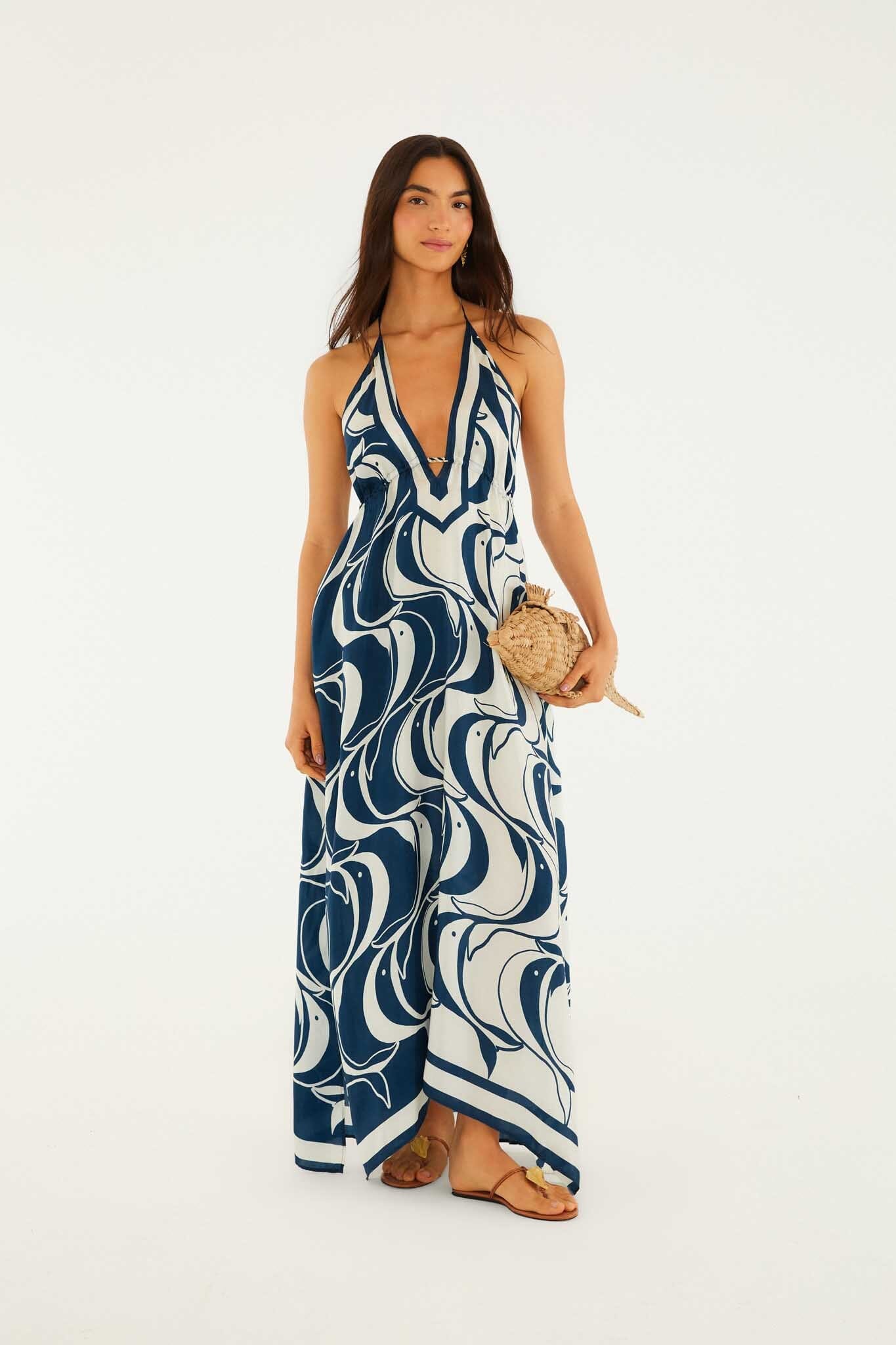 Blue Plunging Neck Maxi Dress - Image 2