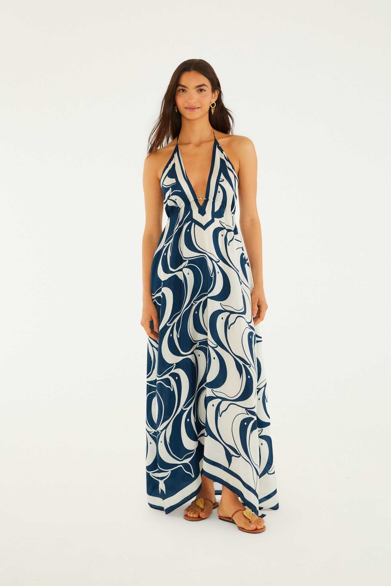 Blue Plunging Neck Maxi Dress - Image 4