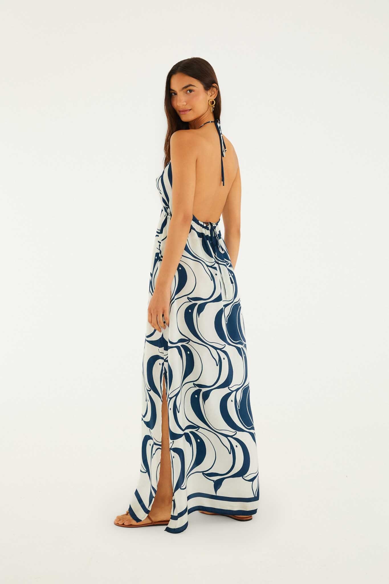 Blue Plunging Neck Maxi Dress - Image 6
