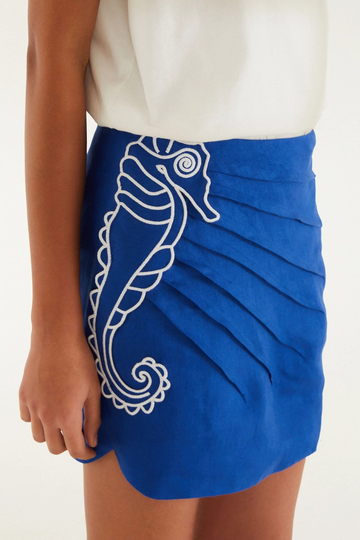 Blue Seahorse Embroidery  Mini Skirt - Image 5