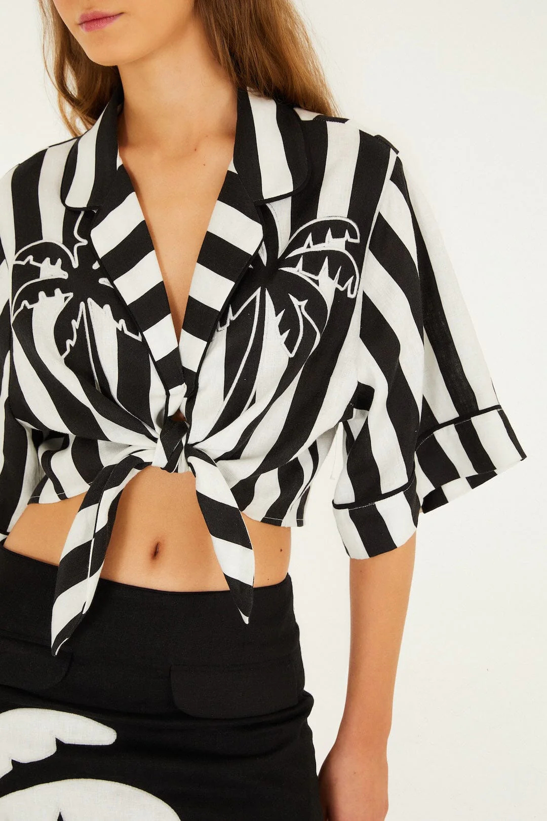 Black Spring Stripes Short Sleeve Crop Top - Image 2