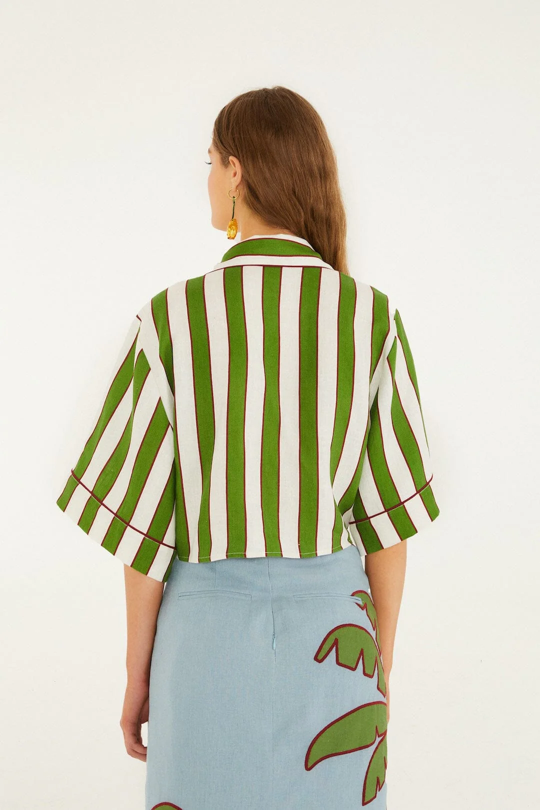 Green Spring Stripes Embroidered Crop Top - Image 3