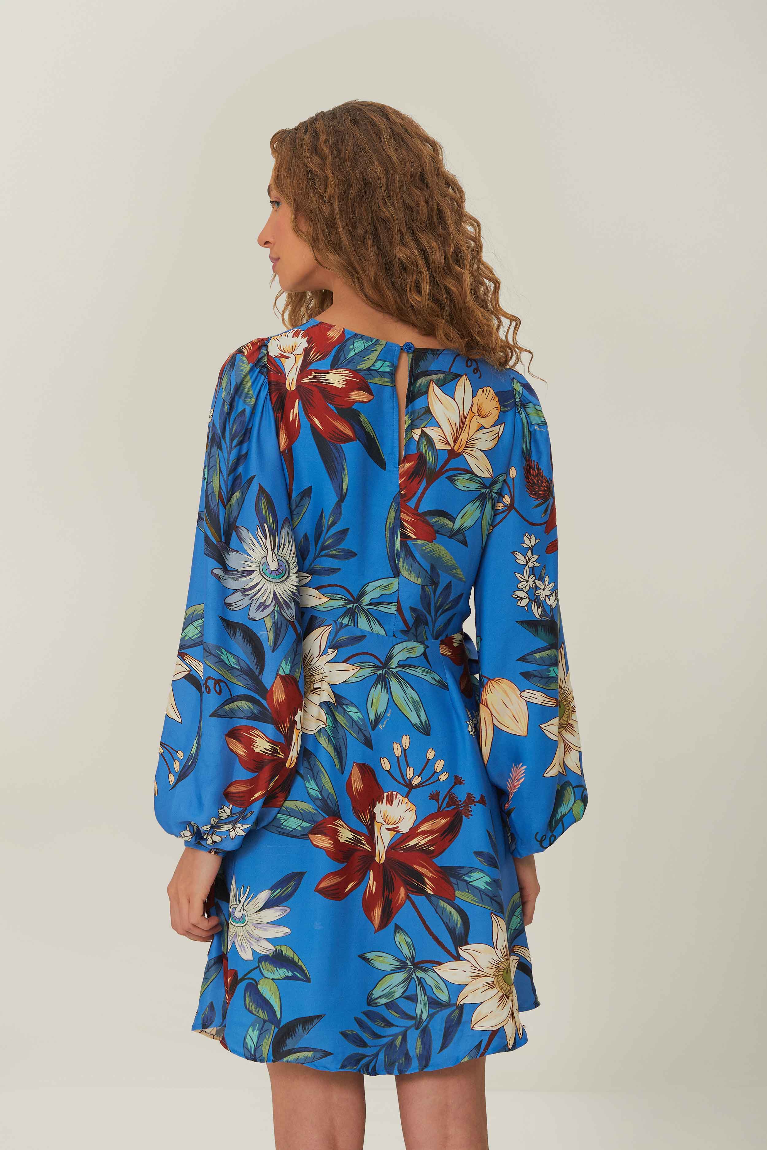 Blue Surreal Flowers Wrap Mini Dress - Image 4