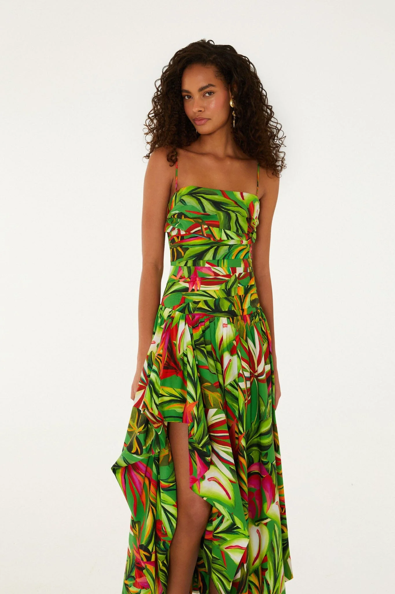 Green Tropical Dream Draped  Maxi Dress - Image 3