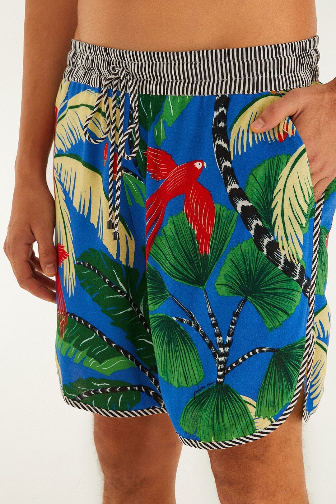 Blue Tropical Island Drawstring  Shorts - Image 2