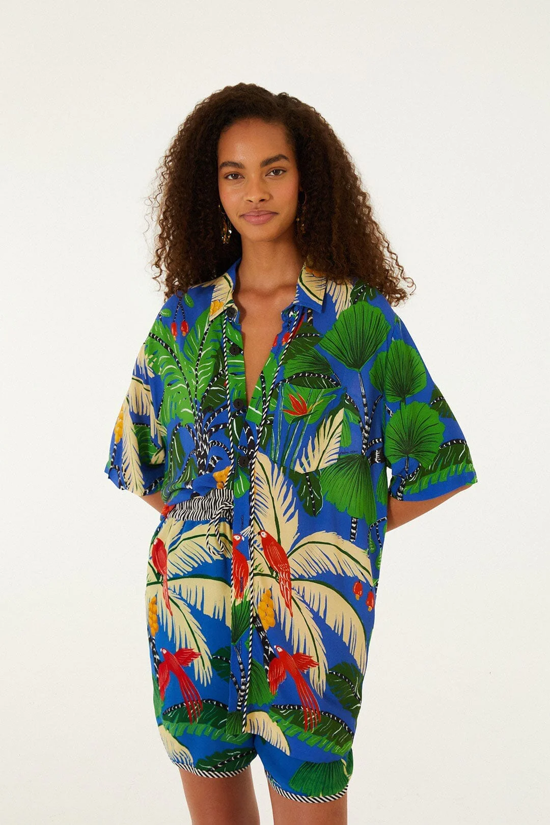 Blue Tropical Island Drawstring  Shorts - Image 4