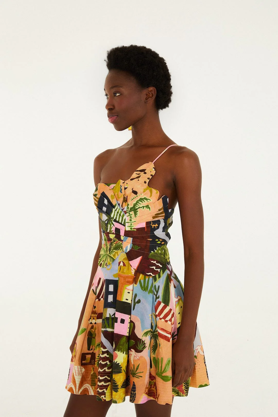 Multicolor Tropical Painting Mini Dress - Image 4