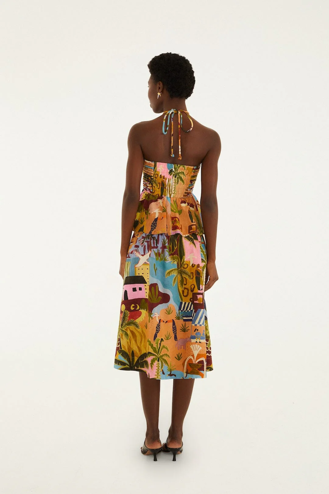 Multicolor Tropical Painting Midi Dress - Image 3