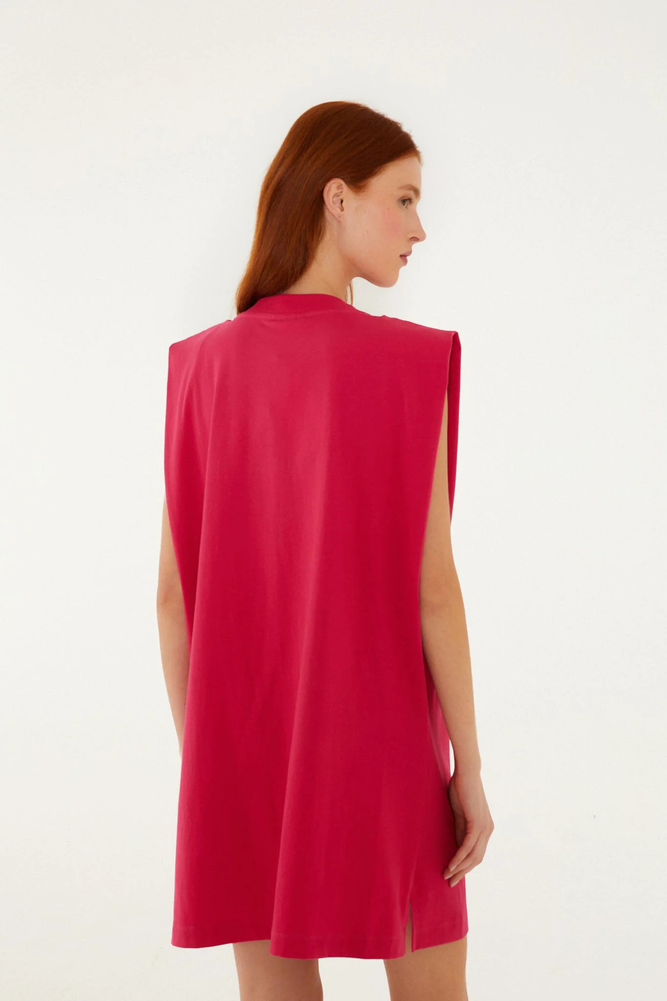 Pink Tropical Rose Padded Shoulders  Mini Dress - Image 3