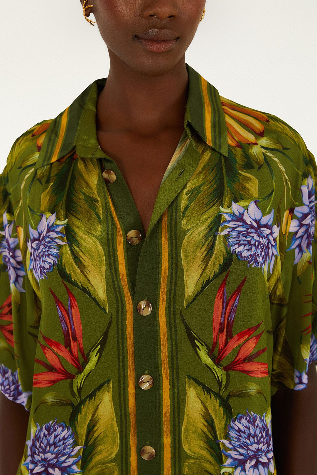 Green Tropical Scarf Short Sleeve Shirt - Image 2