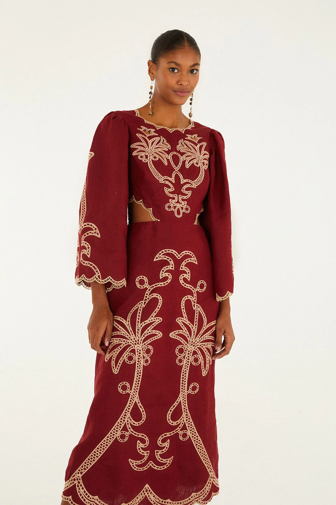 Red Artisanal Cut-Out Embroidered Maxi Dress - Image 3