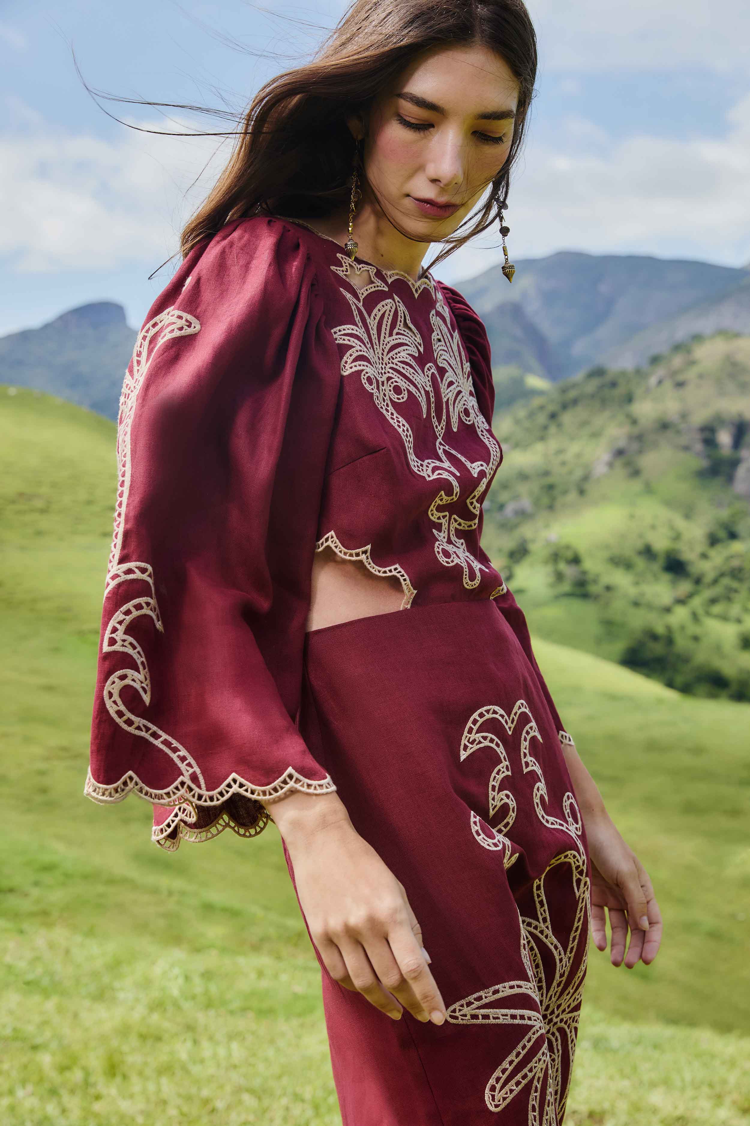 Red Artisanal Cut-Out Embroidered Maxi Dress - Image 4